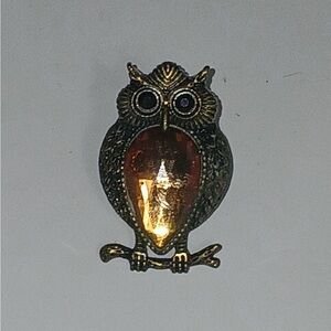 Vintage Owl Brooch with Amber Gem